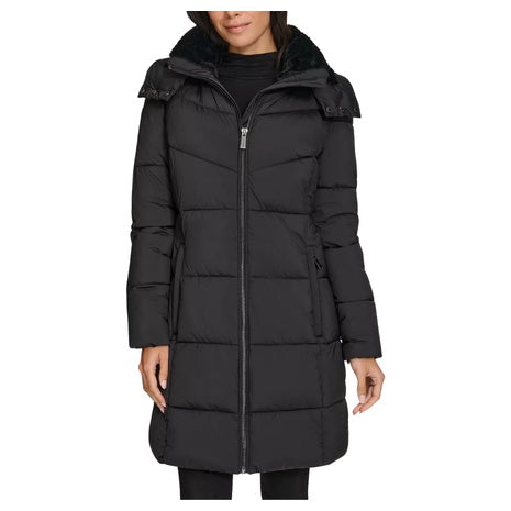Calvin Klein Women's Hooded Faux Fur Lined Midi Puffer Coat