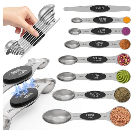 8 Magnetic Stainless Steel Measuring Spoons with Leveler