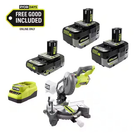 RYOBI ONE+ 18V Kit W/(2) 4.0Ah Batteries, 2.0Ah Battery, Charger + FREE ONE+ Miter Saw