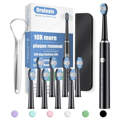 Electric Toothbrush With 8 Brush Heads And Tongue Scraper
