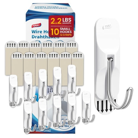 10 Small Adhesive Utility Hooks with Strips