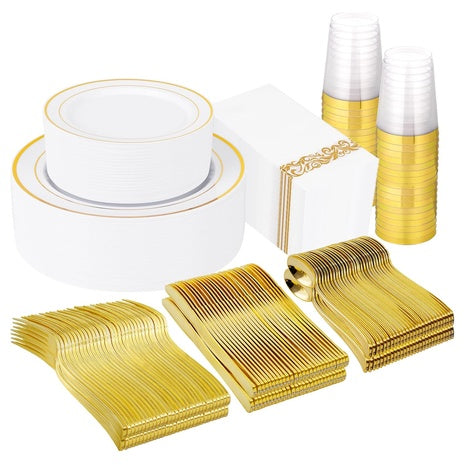 400-Piece Gold Disposable Dinnerware Set