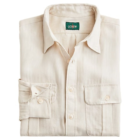 Men's Two Pocket Herringbone Workshirt in Tencel Lyocell Linen Blend