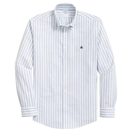 Men's Stretch Cotton Non-Iron Oxford Polo Button Down Collar Stripe Shirt