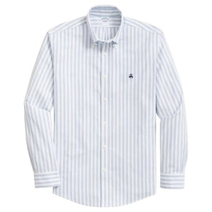 Men's Stretch Cotton Non-Iron Oxford Polo Button Down Collar Stripe Shirt