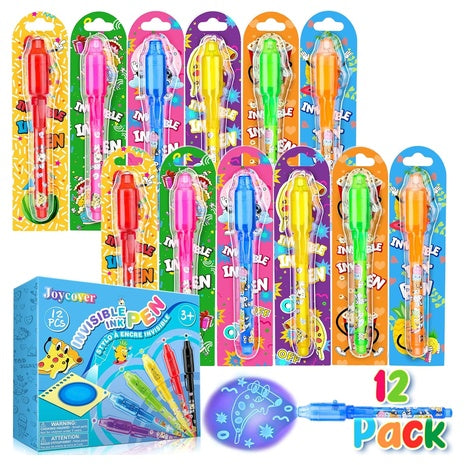 12 Invisible Ink Spy Pens with UV Light
