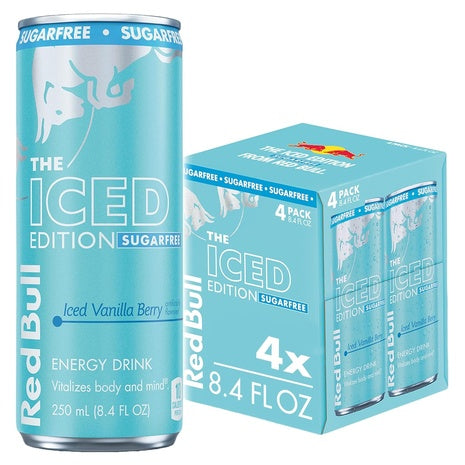 4 Red Bull Iced Edition Sugarfree Vanilla Berry Energy Drinks (8.4 oz