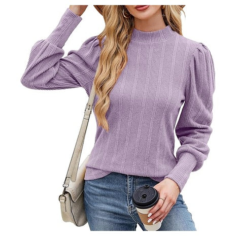 Women's Puff Sleeve Mockneck Knit Top (11 Colors)