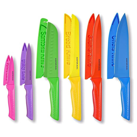 12-Piece Colorful Kitchen Knife Set w/ Built-in Sharpener Covers