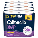 32-Pack Cottonelle Toilet Paper Family Mega Rolls (Ultra Comfort Or Ultra Clean)