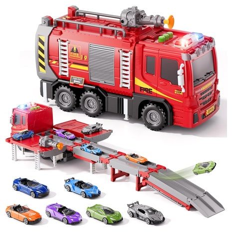 Fire Truck Transport Set with Lights & Sounds