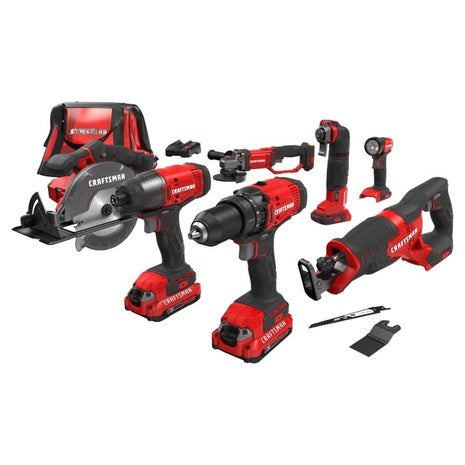 7-Tool Craftsman V20 Cordless Combo Kit W/ 2 Batteries & Charger