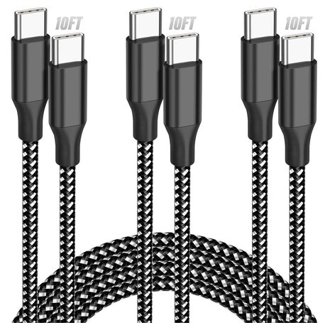 3 USB-C to USB-C 10FT 60W Charging Cables