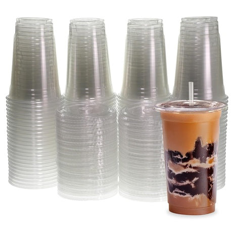 100 Pack of 20oz Plastic Cups with Lids & Straws