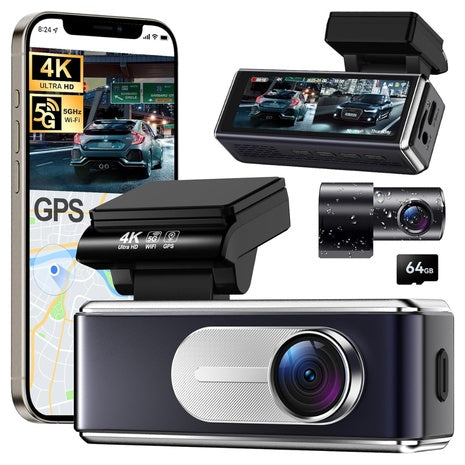 4K HD Front & 1080P Rear 5G WiFi GPS Dash Camera
