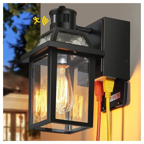 Yisuro Dusk To Dawn Outdoor Porch Lights W/ GFCI Outlet & 3 Lighting Modes