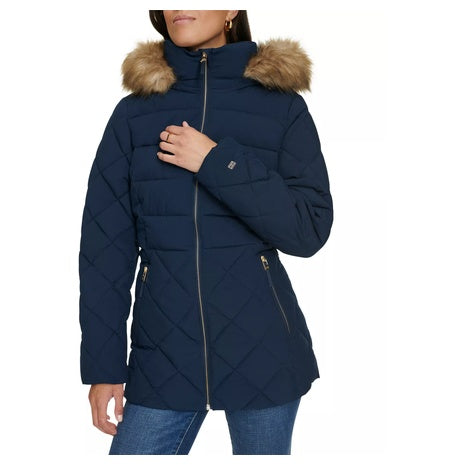 Tommy Hilfiger Women's Bibbed Faux-Fur-Trim Hooded Puffer Coat