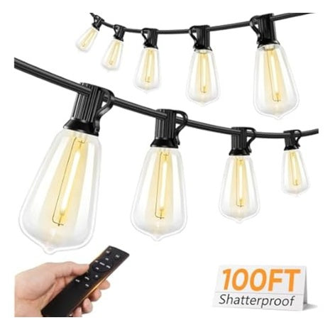 100ft Brightever Outdoor LED String Lights W/Dimmable Edison Bulbs