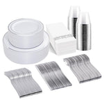 350 Piece Silver Plastic Dinnerware Set