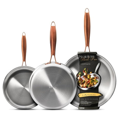 3-Piece CAROTE Tri-Ply Stainless Steel Frying Pan Set