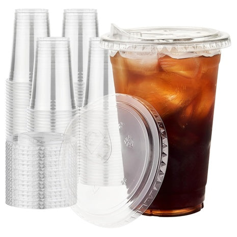 100 16oz Clear Plastic Cups with Sip Lids