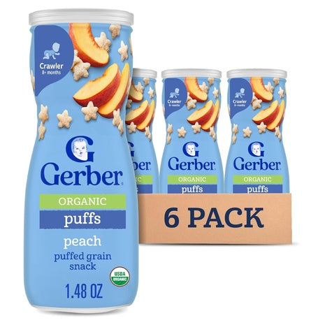 6 Gerber Organic Peach Puffs
