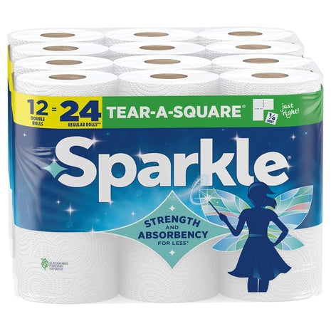 12 Double Rolls (24 Regular) Sparkle Tear-A-Square 2-Ply Paper Towels