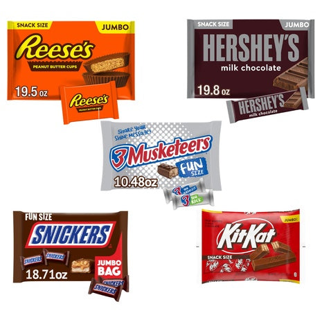 Jumbo Bag of Kit Kat, Snickers, Hershey’s, 3 Musketeers or Reese’s Cups
