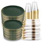 350 Piece Green & Gold Disposable Dinnerware Set