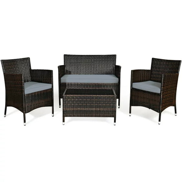 4 Piece Patio Rattan Conversation Furniture Set