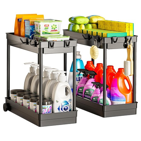 2 Under Sink Organizers with Hooks