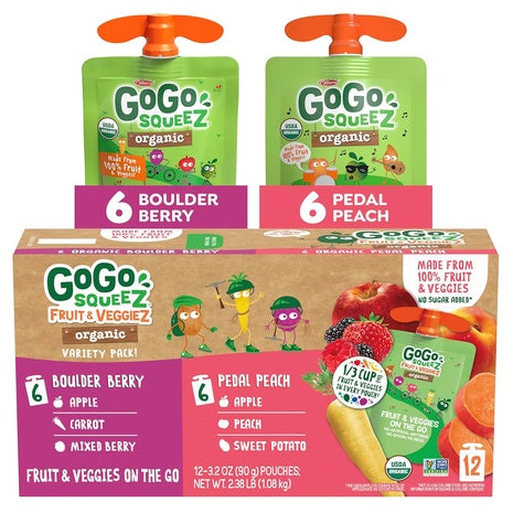 12 GoGo squeeZ Organic Fruit & VeggieZ Pouches