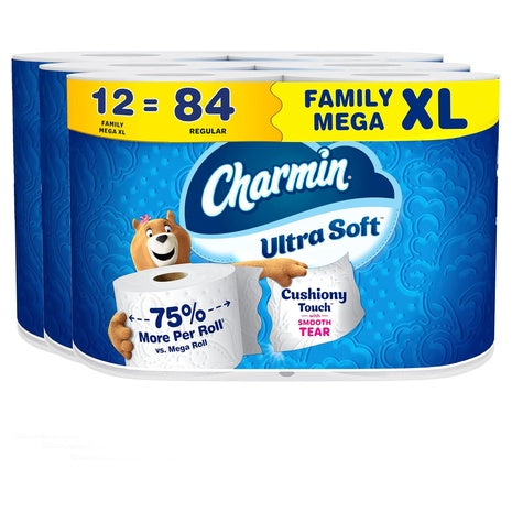12-Mega XL Rolls Charmin Ultra Soft Cushiony Touch Toilet Paper