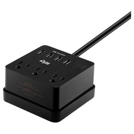 5-Foot Travel Power Strip with 3-Outlets & 4 USB-A Ports