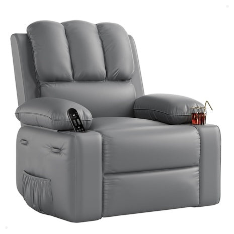 Leather Heat & Massage Swivel Rocker Manual Recliner Chair