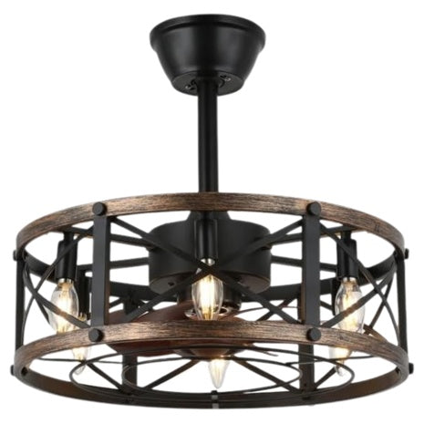 19" Shluce Caged Farmhouse Fandelier Ceiling Fan with Lights & Remote