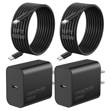 2-Pack 20W USB-C Wall Chargers with USB-C Cables