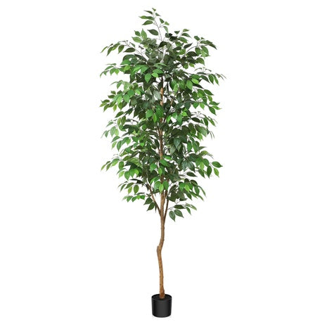 7' Artificial Ficus Tree W/ Natural Wood Trunk & Silk Leaves