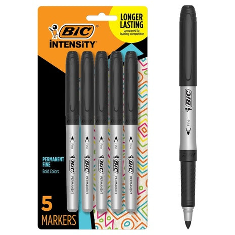 5 BIC Intensity Black Permanent Markers