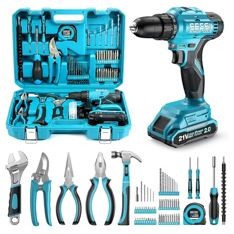 190-Piece Seesii All-In-One 21V Cordless Drill Tool Kit W/ Toolbox
