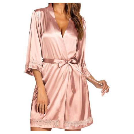 Ekouaer Women's Lace Trim Silk Robe