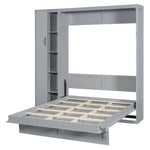 Nestfair Gray Wood Full Murphy Bed With Storage Wardrobe And LED Lighting