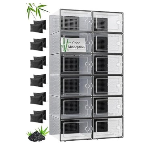 12-Pack Kuject X-Large Shoe Storage Boxes W/Activated Charcoal Packs