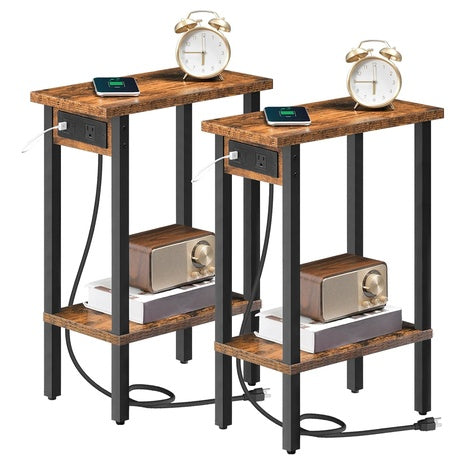 2 Narrow Side Tables with Charging Stations