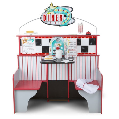 Melissa & Doug Double-Sided Wooden Star Diner Restaurant Play Space