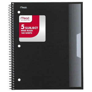 5-Subject Mead Spiral Wide Ruled Notebook