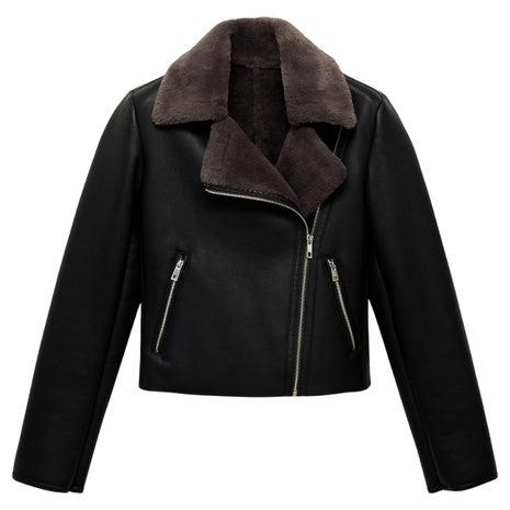Women's Double Faced Faux Leather Jacket