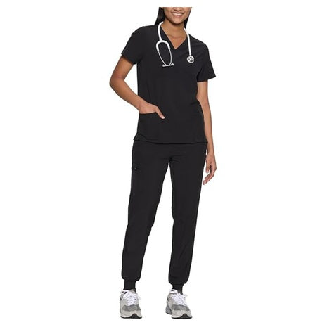 Women's Stretch V-Neck Scrub Top & Jogger Pants W/ 8 Pockets