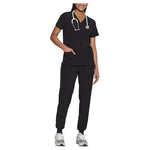 Women's Stretch V-Neck Scrub Top & Jogger Pants W/ 8 Pockets