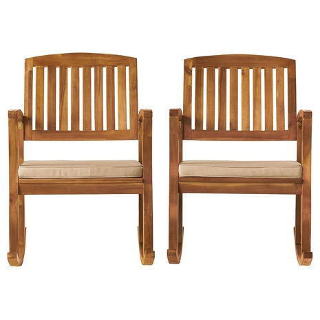 2 Acacia Wooden Rocking Chairs with Cushions